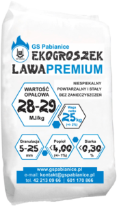 GS Pabianice sklad opalu Polnocna 2 ekogroszek workowany ekogroszek Lawa premium 29 MJ/kg Lawa 26 MJ/kg